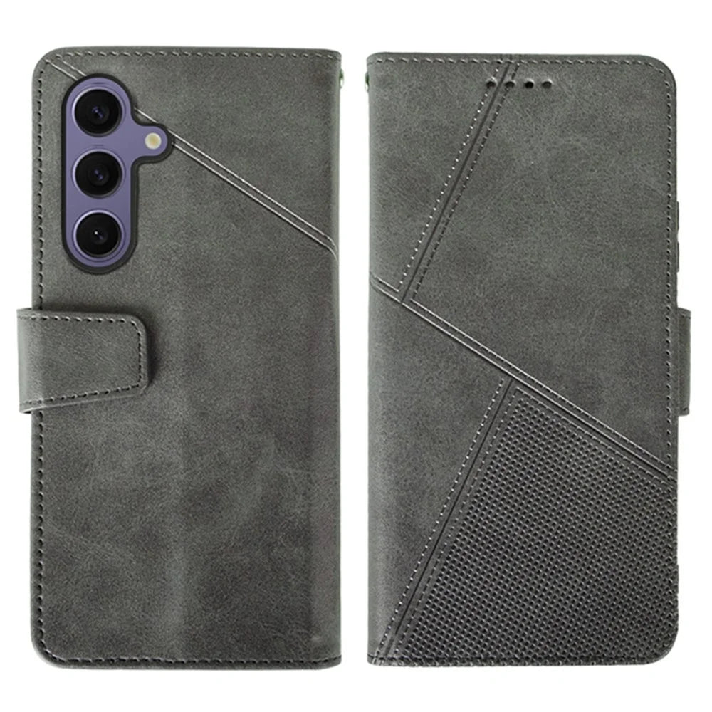 IDEWEI For Samsung Galaxy S25 Case Leather Wallet Phone Cover Stand Calf Texture - Grey - 1
