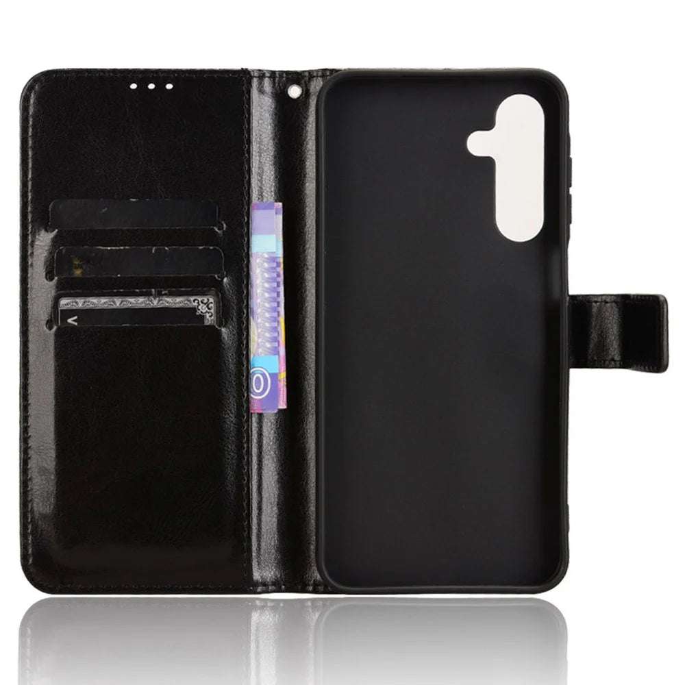 For Samsung Galaxy A16 5G / A16 4G Case Crazy Horse Texture PU Leather Phone Wallet Cover - Black - 4
