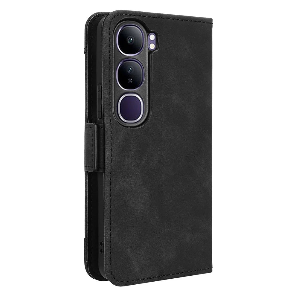For vivo V40 Lite (Indonesia) 4G / 5G Leather Case Phone Wallet Cover with Multiple Card Slots - Black - 7