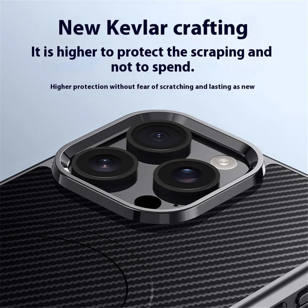 For iPhone 15 Pro Max Case Compatible with MagSafe Carbon Fiber Texture Leather Coated PC+Silicone Protective Cover - Black - 4