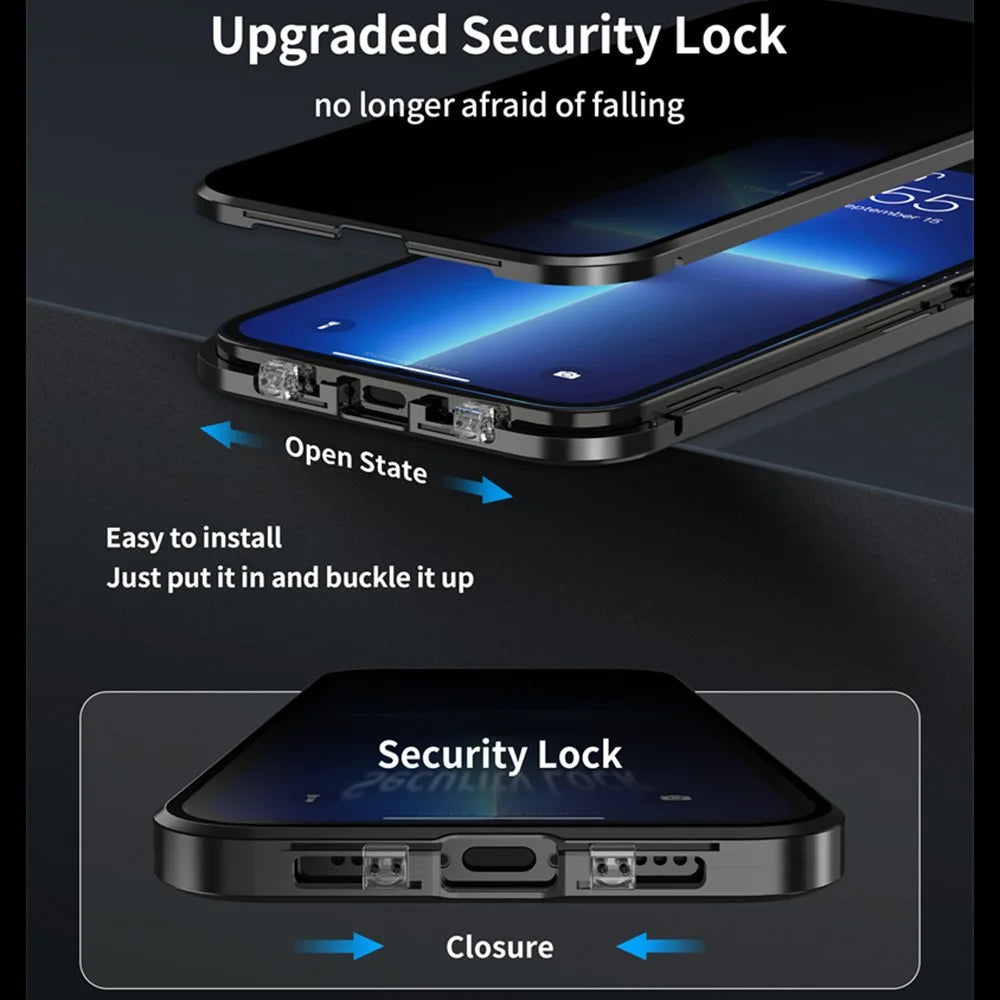 For iPhone 16 Pro Case Anti-Spy Double-Sided Tempered Glass+Magnetic Metal Frame Phone Cover - Black - 5
