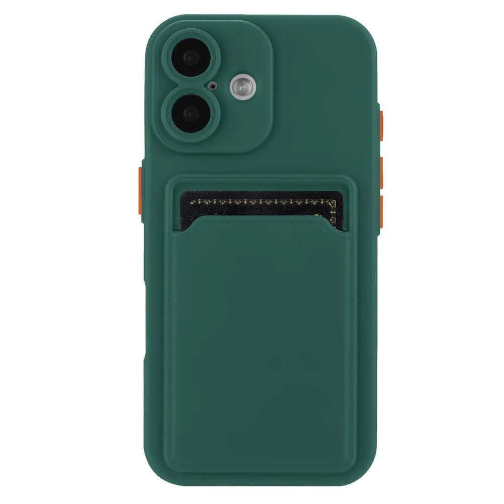 For iPhone 16 Plus Case Flexible TPU Phone Cover with Back Card Slot - Midnight Green - 2