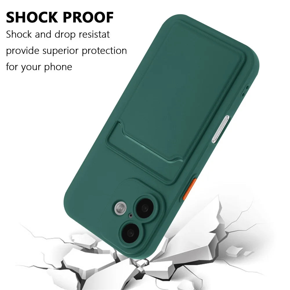 For iPhone 16 Plus Case Flexible TPU Phone Cover with Back Card Slot - Midnight Green - 5