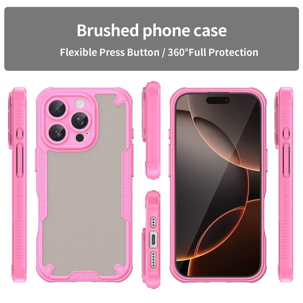 Armor Series For iPhone 16 Pro Max Case PC+TPU Semi-Transparent Frosted Finish Protective Phone Cover - Pink - 2