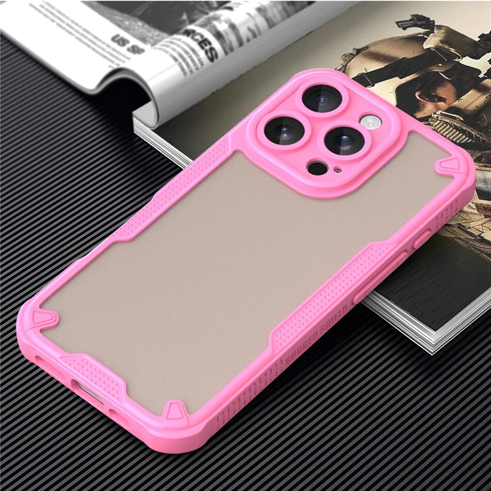 Armor Series For iPhone 16 Pro Max Case PC+TPU Semi-Transparent Frosted Finish Protective Phone Cover - Pink - 7