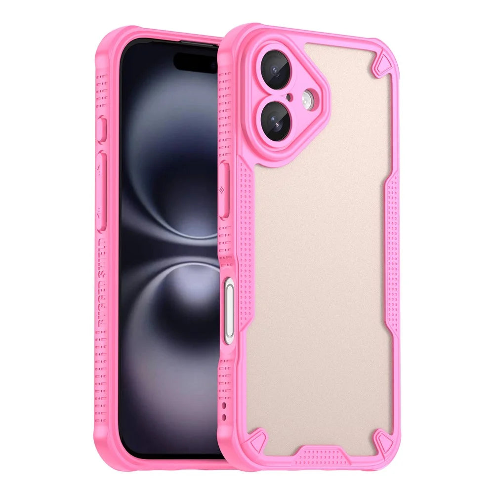 Armor Series For iPhone 16 Case PC+TPU Semi-Transparent Frosted Finish Protective Phone Cover - Pink - 1