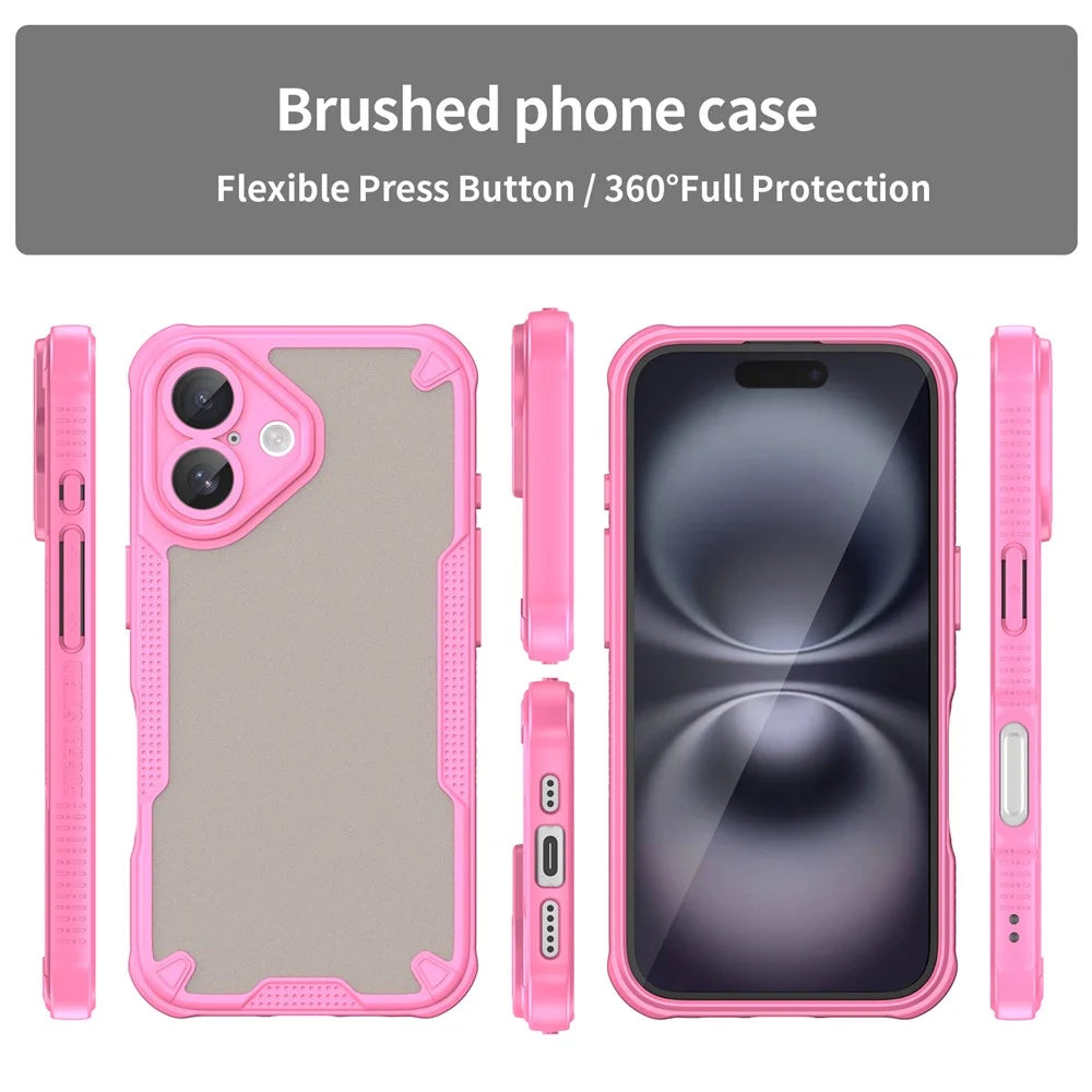 Armor Series For iPhone 16 Case PC+TPU Semi-Transparent Frosted Finish Protective Phone Cover - Pink - 2