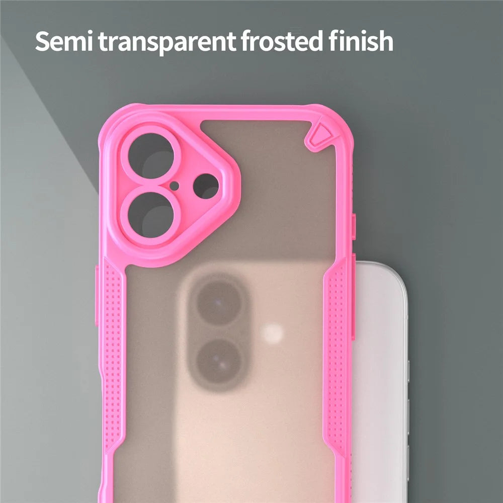 Armor Series For iPhone 16 Plus Case PC+TPU Semi-Transparent Frosted Finish Protective Phone Cover - Pink - 5