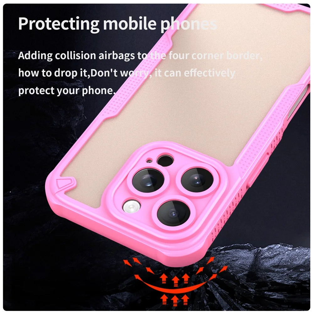 Armor Series For iPhone 16 Pro Case PC+TPU Semi-Transparent Frosted Finish Protective Phone Cover - Pink - 4