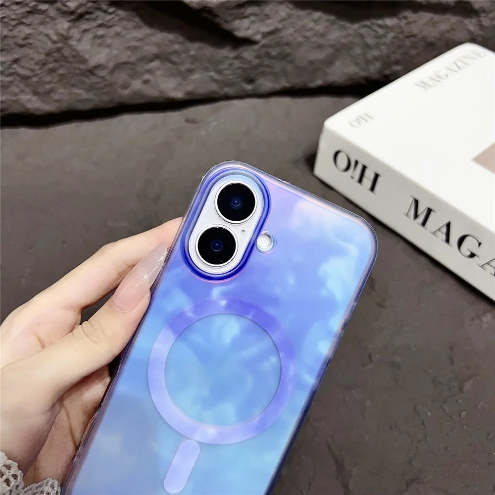 For iPhone 16 Case Compatible with MagSafe Ink Painting IMD PC+TPU Phone Cover - Pink - 6