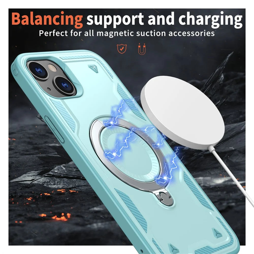For iPhone 14 / 13 Case Compatible with MagSafe Military Protection PC+TPU Kickstand Phone Cover - Baby Blue - 2