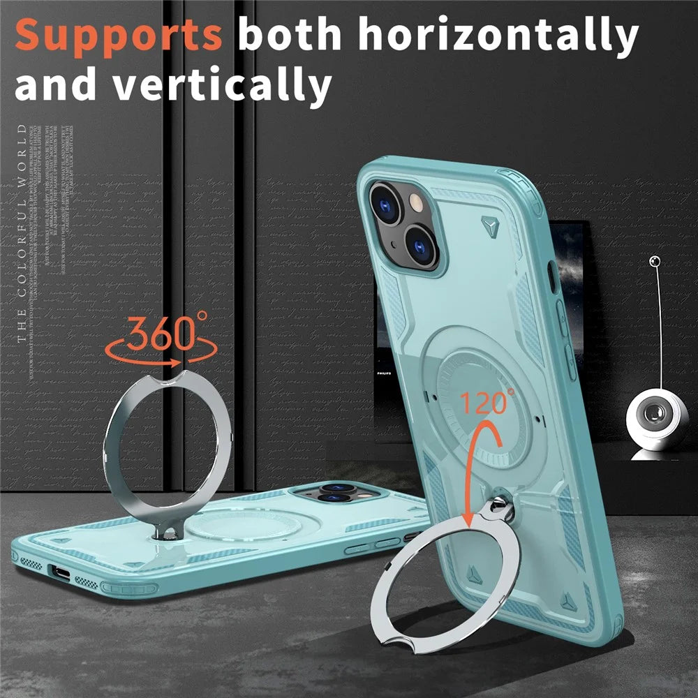 For iPhone 14 / 13 Case Compatible with MagSafe Military Protection PC+TPU Kickstand Phone Cover - Baby Blue - 6