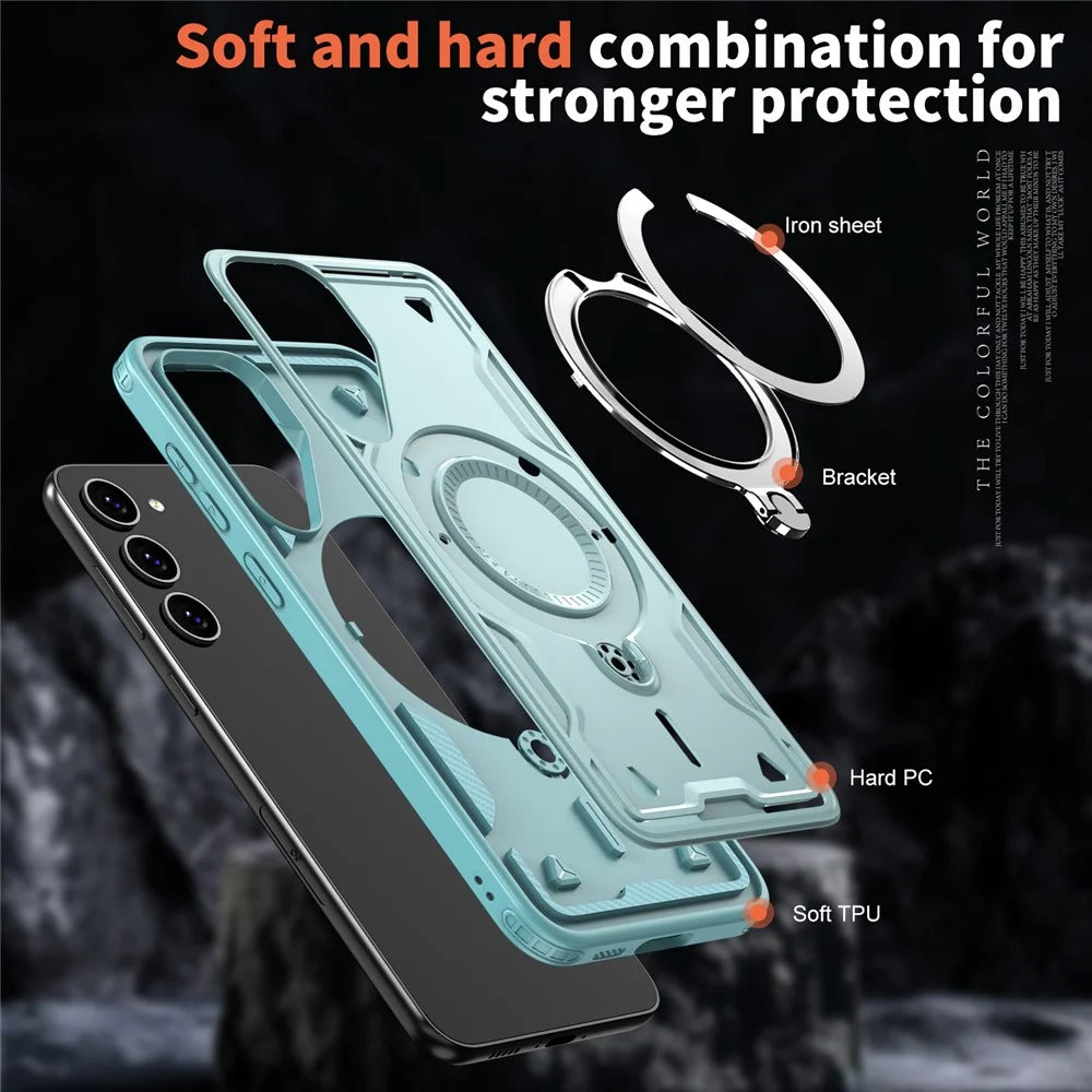 For Samsung Galaxy S23+ Case Magnetic Case Military Protection PC+TPU Kickstand Phone Cover - Baby Blue - 4