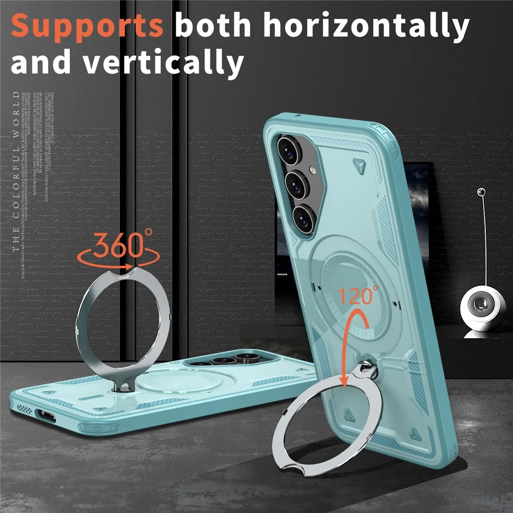 For Samsung Galaxy S23 FE Magnetic Case Military Protection PC+TPU Kickstand Phone Cover - Baby Blue - 6