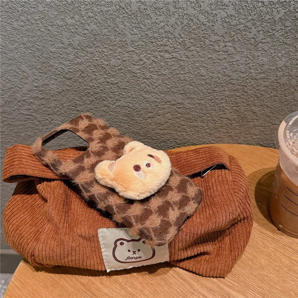 For iPhone 16 Pro Max Case Cute Furry Warm Plush Hard PC Winter Phone Cover - Bear - 3