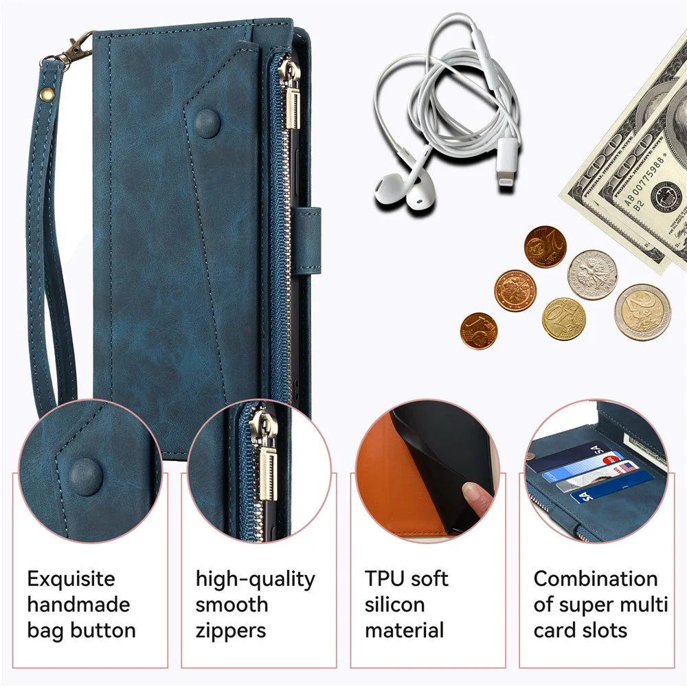 ESEBLE Star Series For Samsung Galaxy S25 Ultra Case Zipper Wallet Leather Stand Phone Cover - Blue - 6