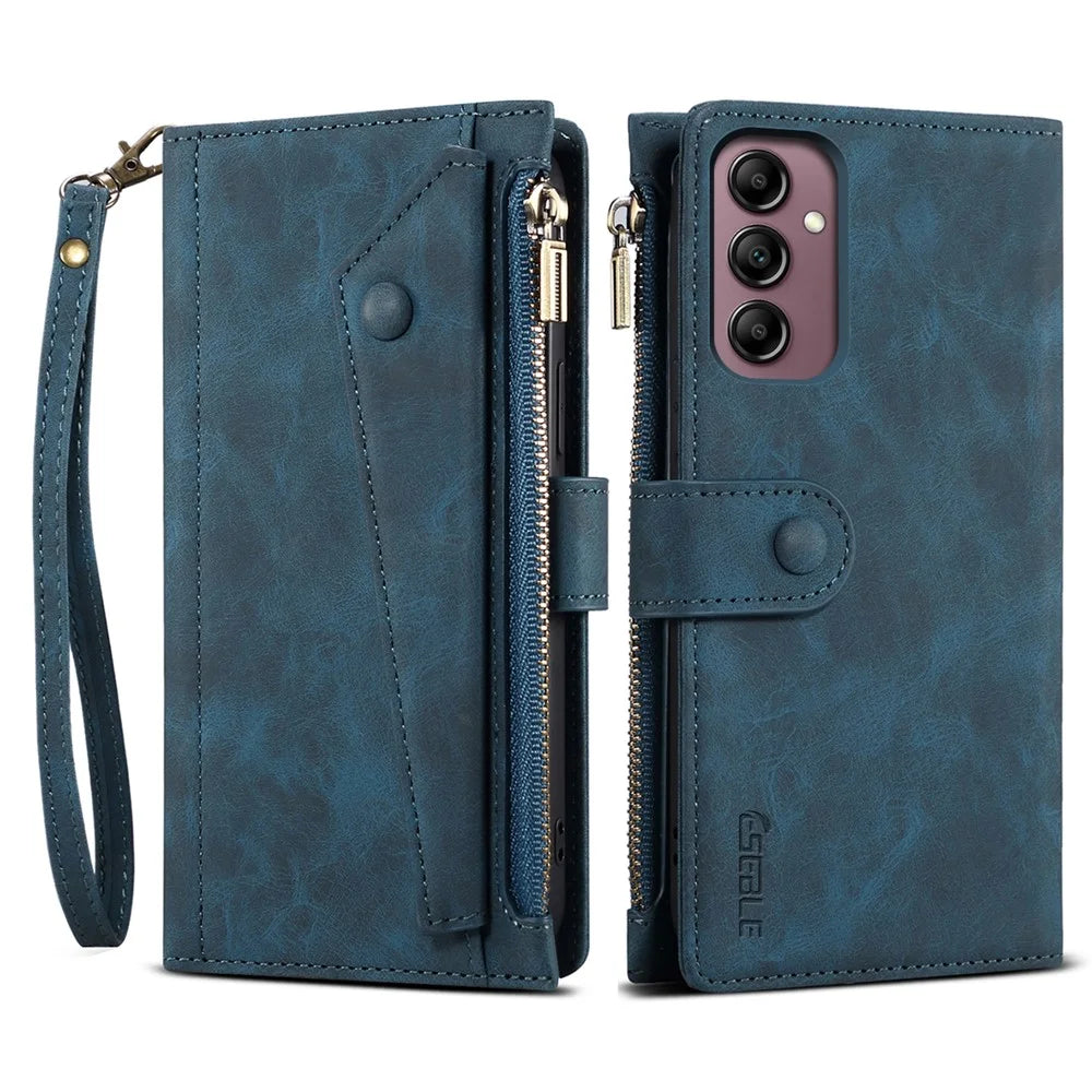 ESEBLE Star Series For Samsung Galaxy S25 Case Zipper Wallet Leather Stand Phone Cover - Blue - 1