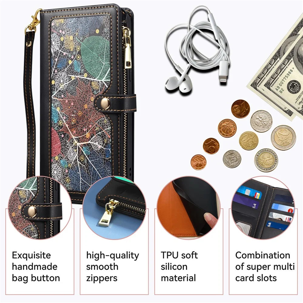 ESEBLE Galaxy Series For Samsung Galaxy S25+ Case Leather Zipper Phone Cover RFID Blocking - Black - 7