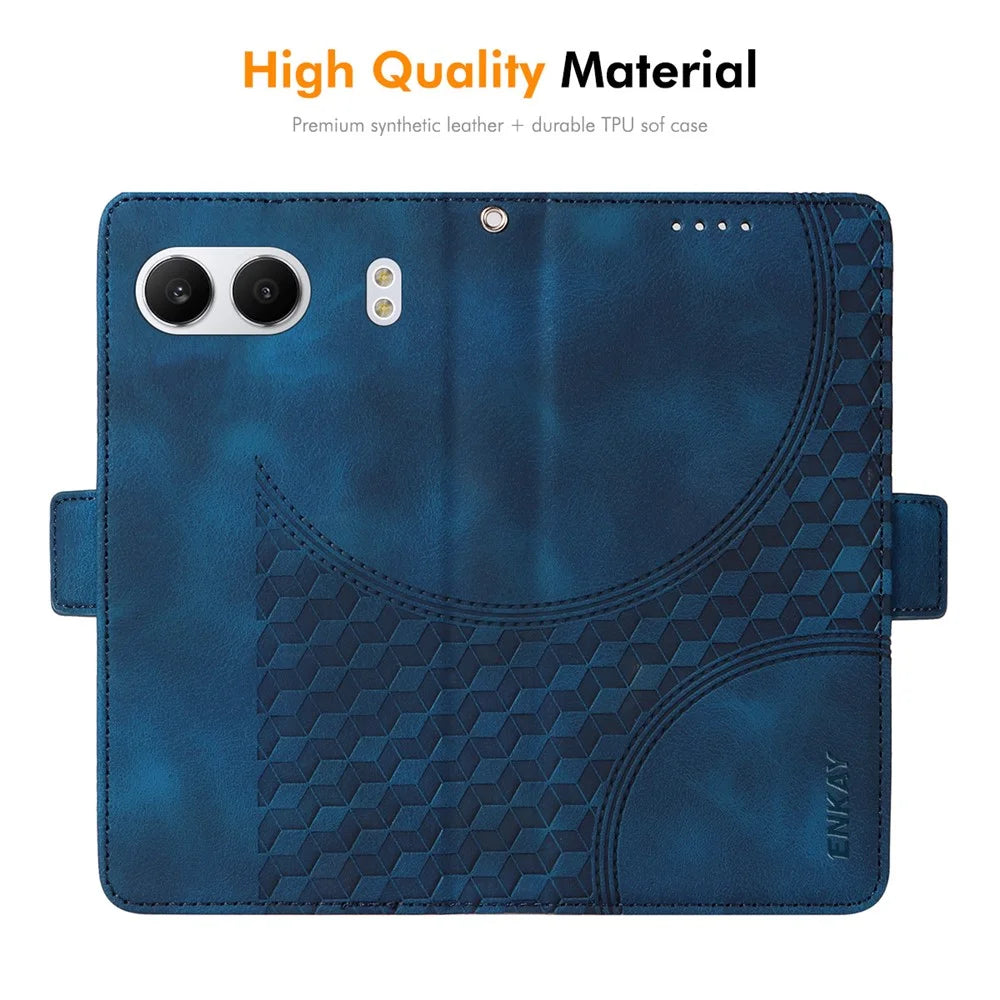 ENKAY For OnePlus Nord 4 Wallet Case  Imprint PU Leather Phone Stand Cover with Tempered Glass - Black - 4
