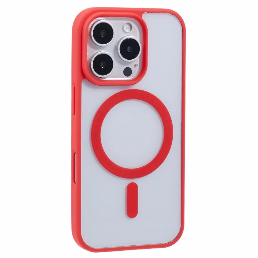 For iPhone 16 Pro Case Compatible with MagSafe Shockproof PC+TPU Clear Phone Cover - Red - 1