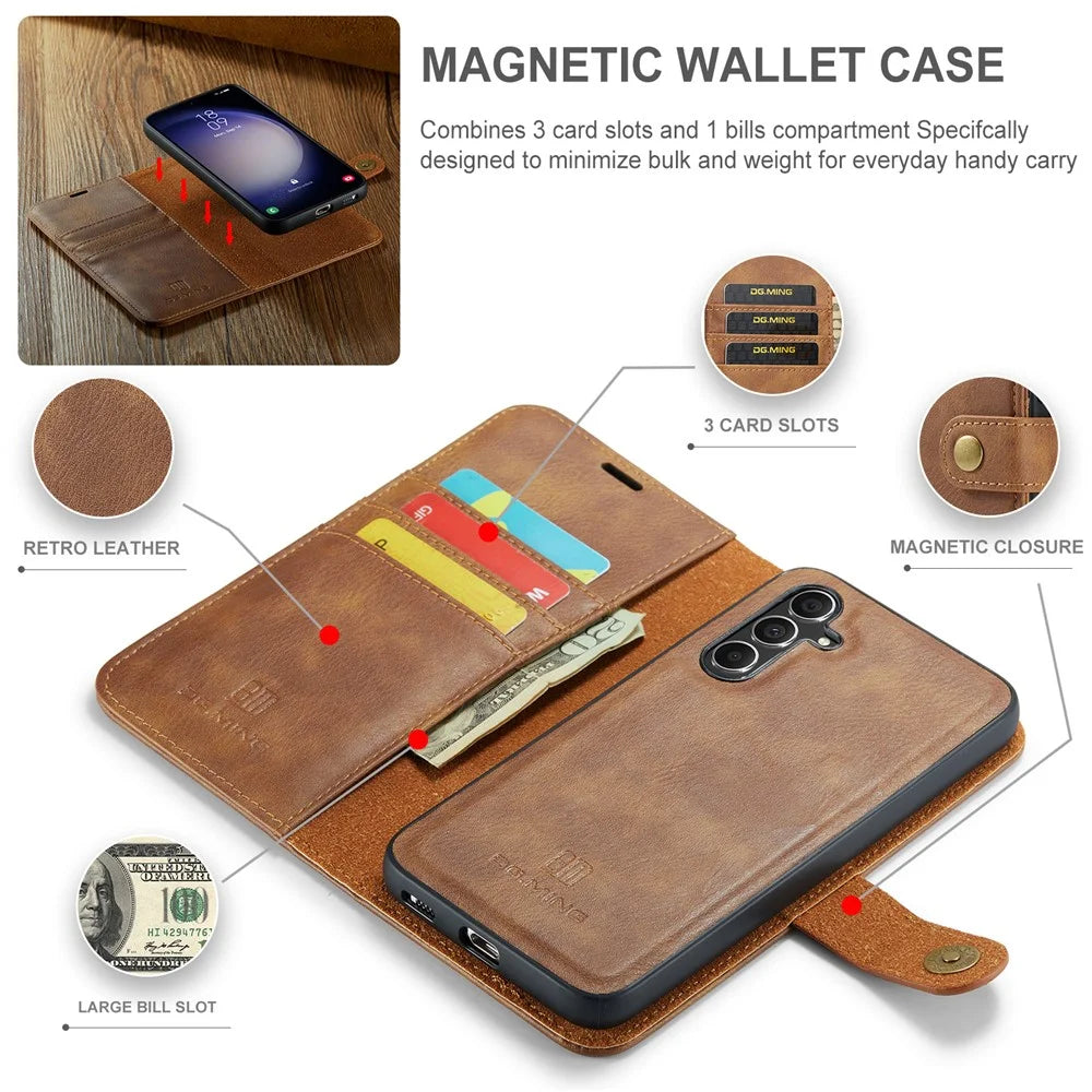 DG.MING for Samsung Galaxy A16 5G / A16 4G Case Detachable Split Leather Phone Cover - Brown - 5