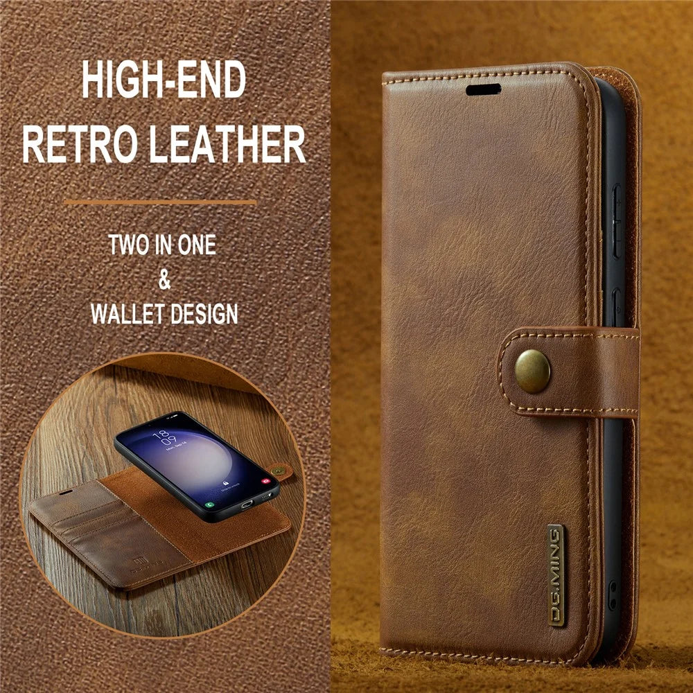 DG.MING for Samsung Galaxy A16 5G / A16 4G Case Detachable Split Leather Phone Cover - Brown - 7