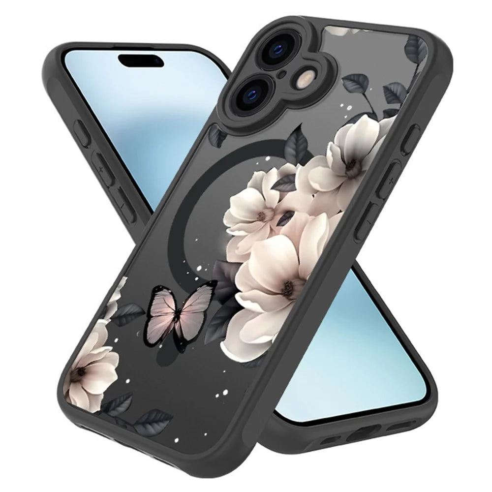 For iPhone 16 Case Compatible with MagSafe Ink Painting Butterfly Pattern TPU+PC Phone Cover - 3