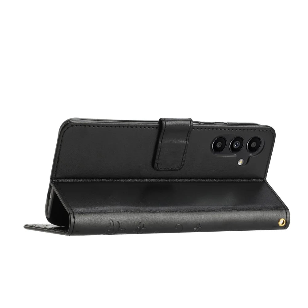 For Samsung Galaxy S25+ Case PU Leather Phone Wallet Cover with Strap - Black - 3