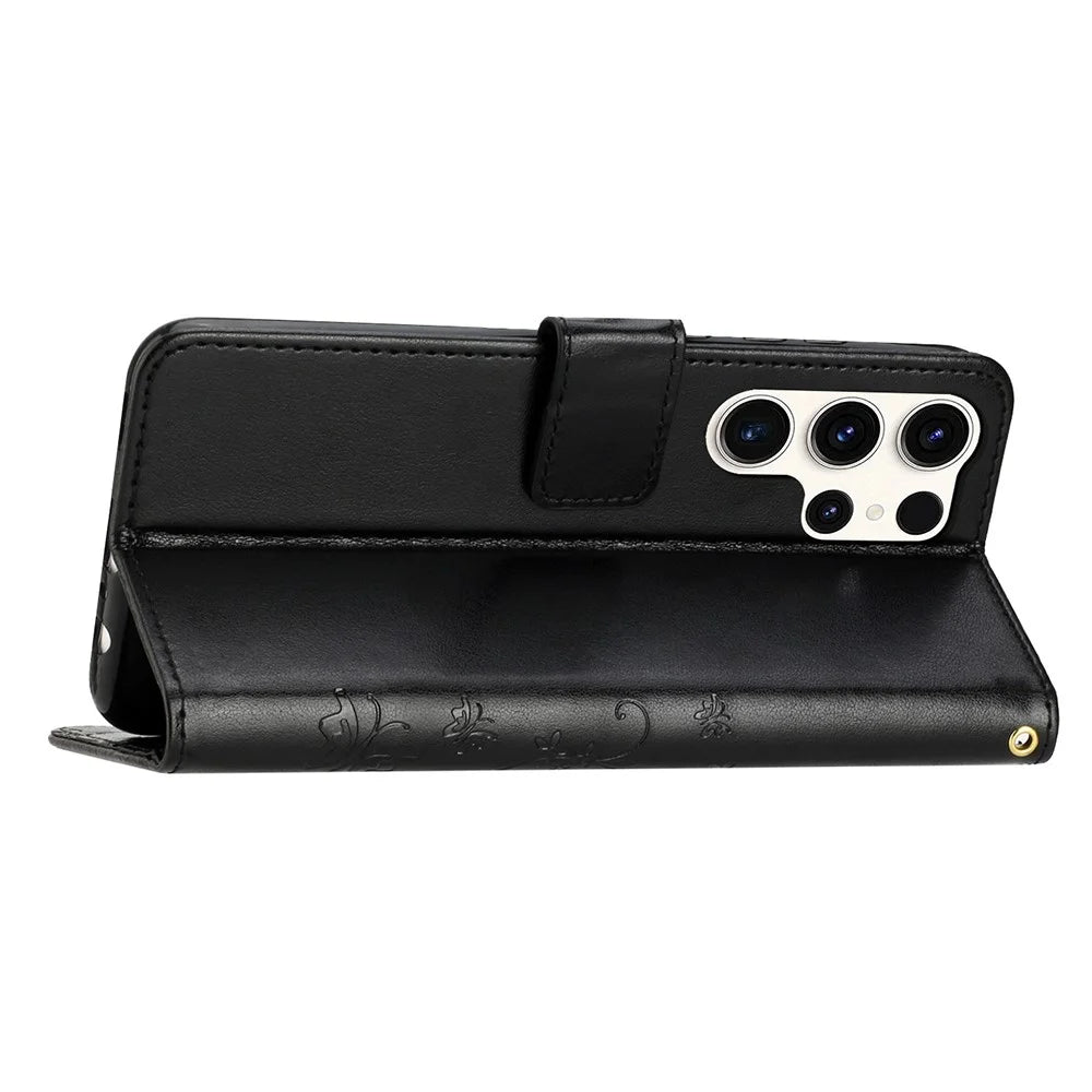For Samsung Galaxy S25 Ultra Case PU Leather Phone Wallet Cover with Strap - Black - 3