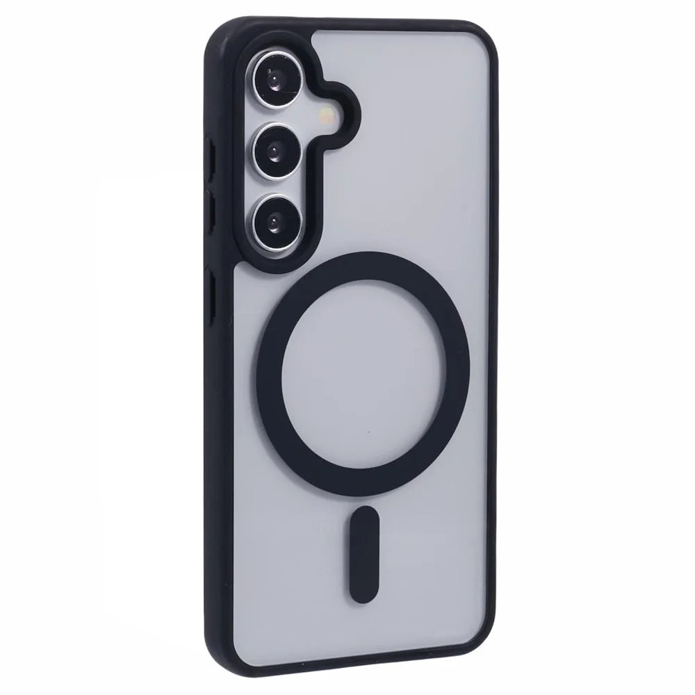 For Samsung Galaxy S24 Magnetic Case Shockproof PC+TPU Clear Phone Cover - Black - 1
