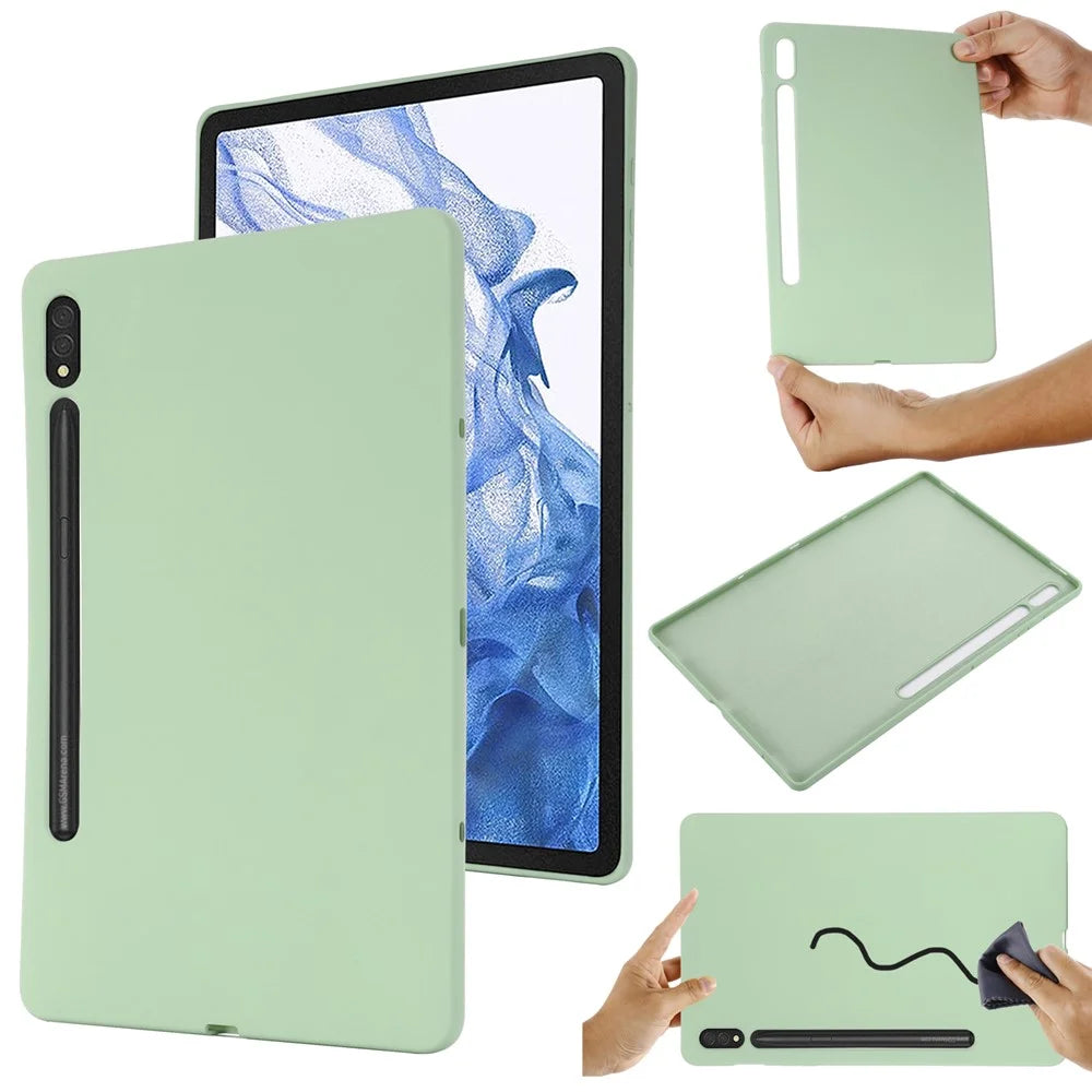 For Samsung Galaxy Tab S10 Ultra / S9 Ultra Case Liquid Silicone Anti-Scratch Tablet Cover - Green - 2