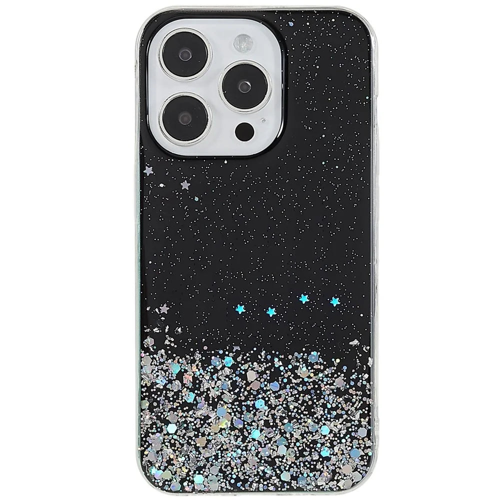 For iPhone 14 Pro Starry Sky Epoxy Mobile Phone Case Cover Soft TPU Shockproof Anti-Scratch Sparkle Cover - Black - 2