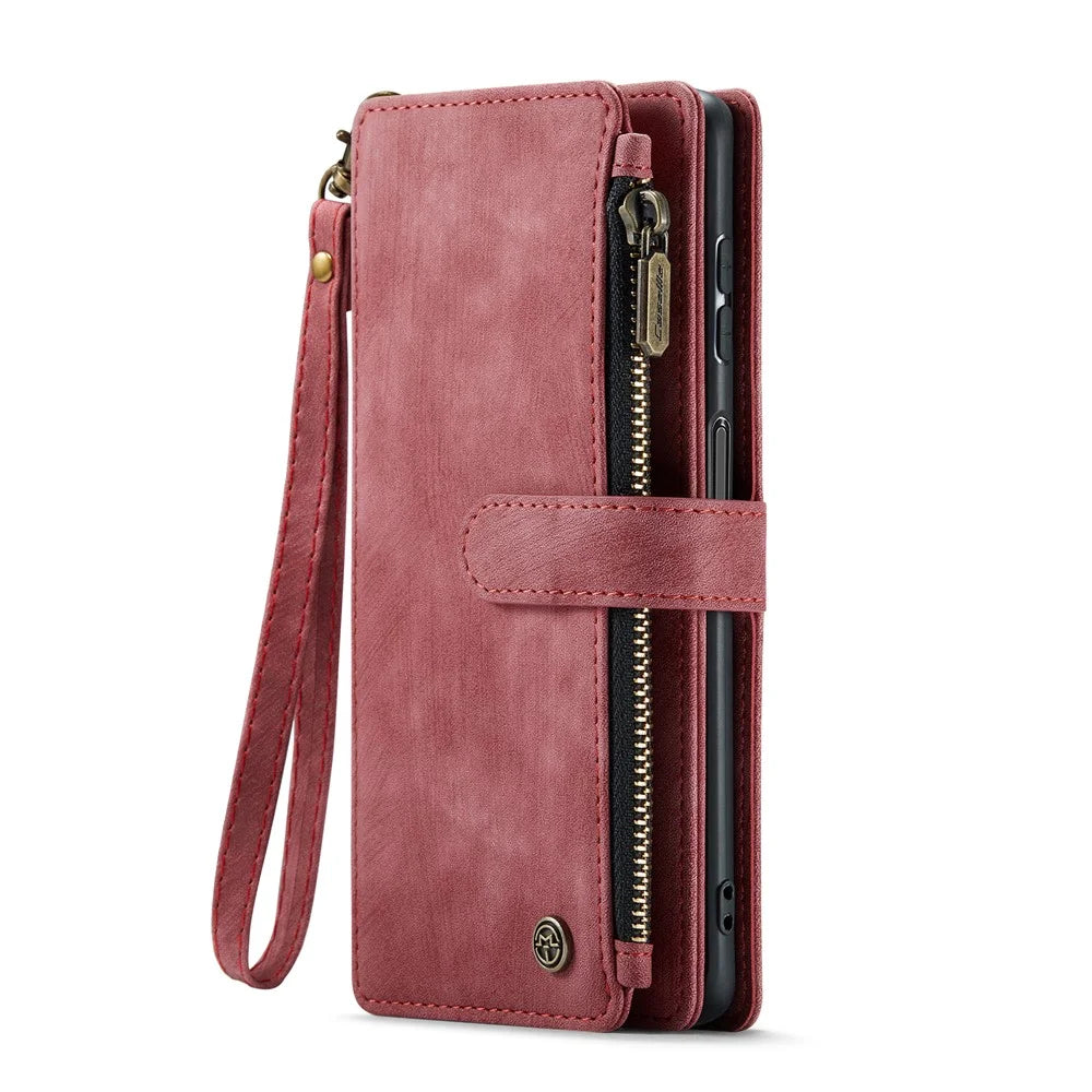 CASEME For Samsung Galaxy A16 5G / A16 4G Phone Cases with Strap  C30 Zipper Multiple Card Holder PU Leather Cover - Red - 2