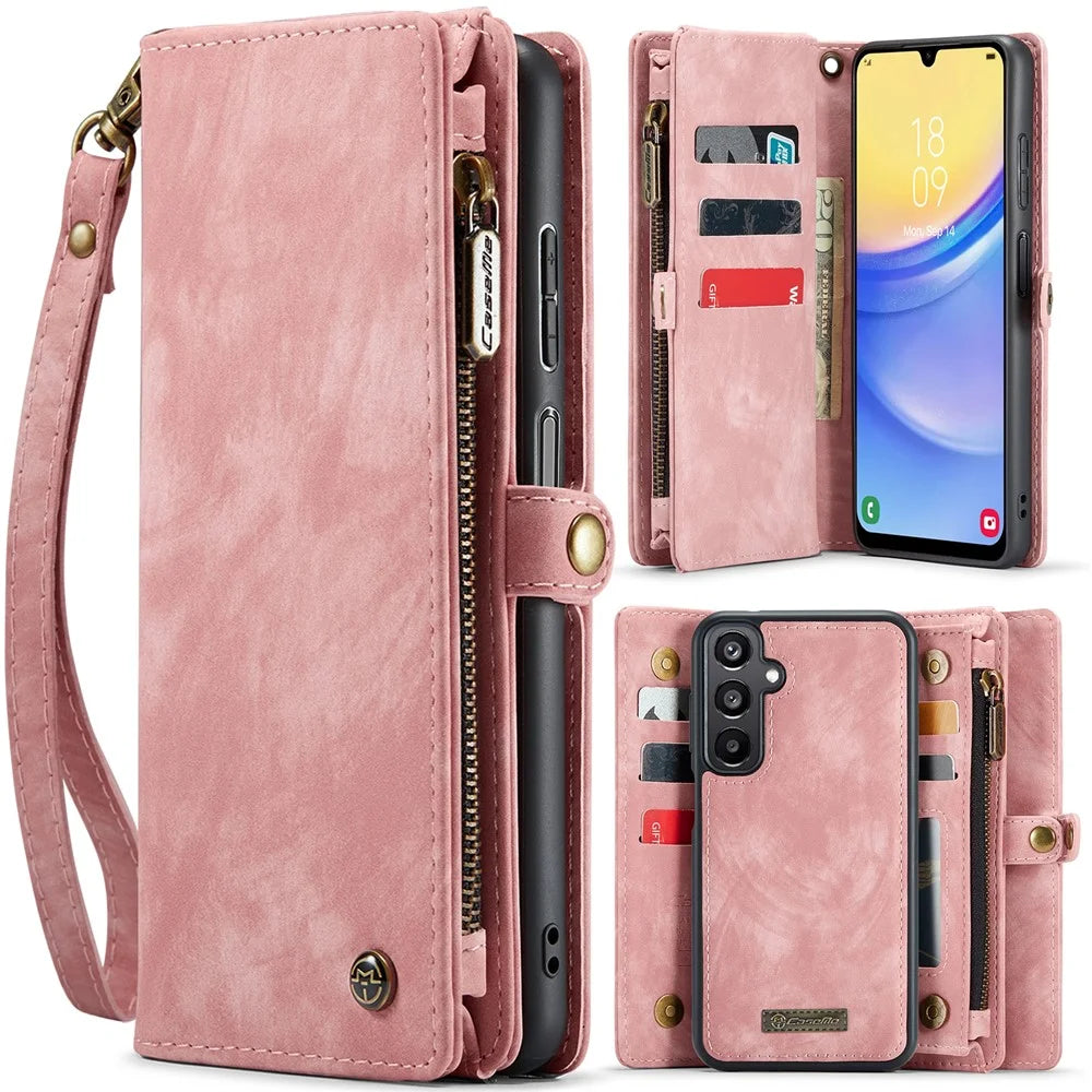 CASEME For Samsung Galaxy A16 5G / A16 4G Phone Cases  008 Leather Cover with Detachable Wallet and Strap - Pink - 1