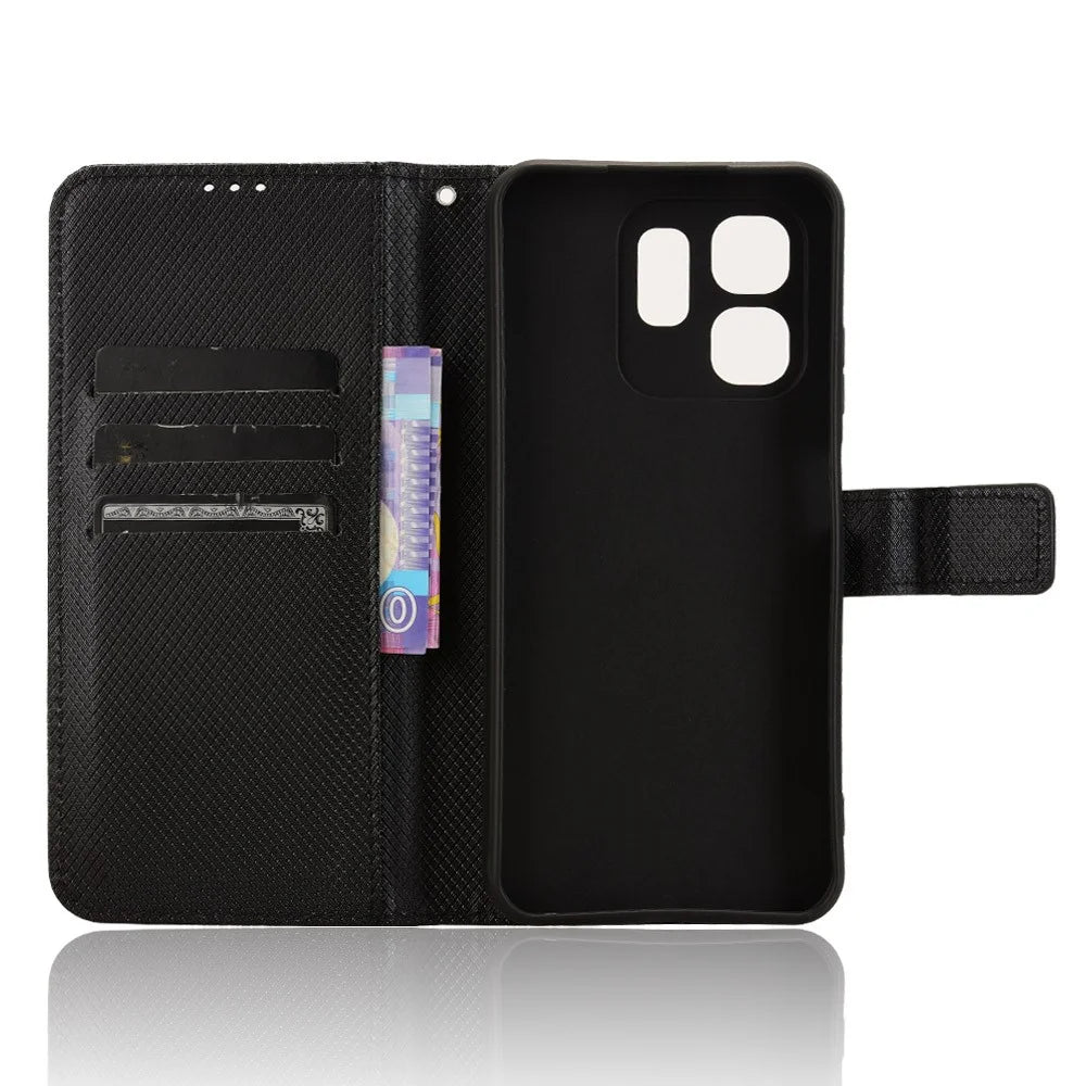 For Infinix Hot 50i 4G X6531 / Smart 9 4G X6532 Case PU Leather Diamond Texture Wallet Phone Cover - Black - 4