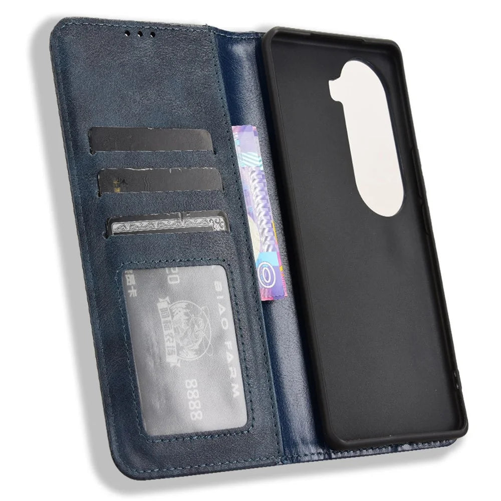 For vivo V40e 5G / iQOO Z9s 5G Leather Case Wallet Stand Retro Texture Phone Cover - Blue - 5