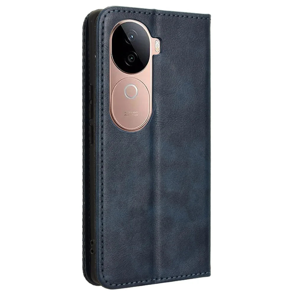 For vivo V40e 5G / iQOO Z9s 5G Leather Case Wallet Stand Retro Texture Phone Cover - Blue - 7