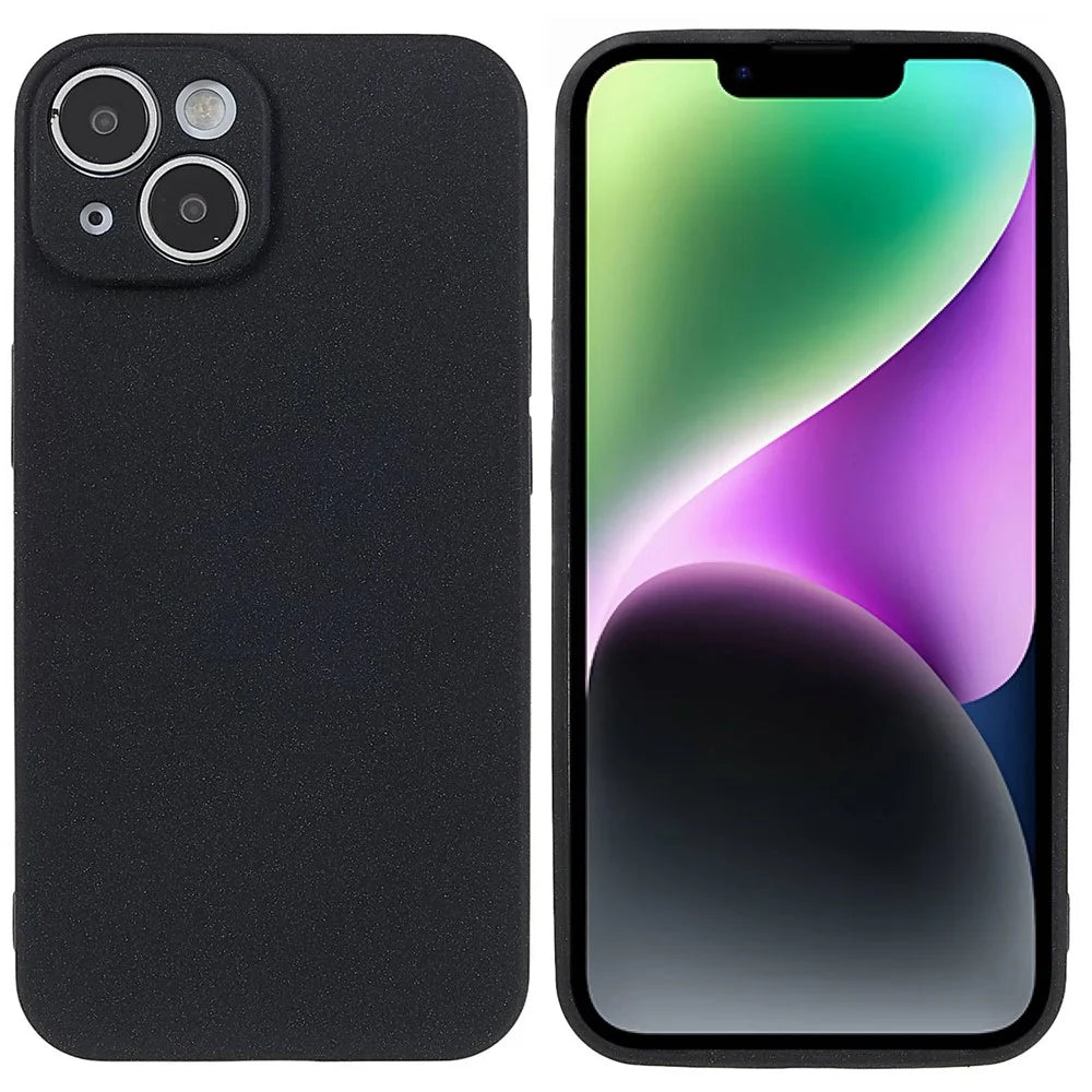 For iPhone 14 Double-Sided Matte Soft TPU Phone Cover Anti-fingerprint Anti-scratch Back Case - Black - 1
