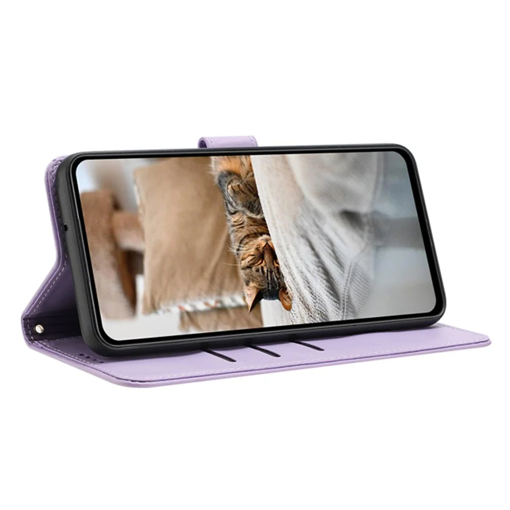 For Samsung Galaxy A05s 4G Case with Strap Cats Imprint Leather Wallet Phone Cover - Purple - 2