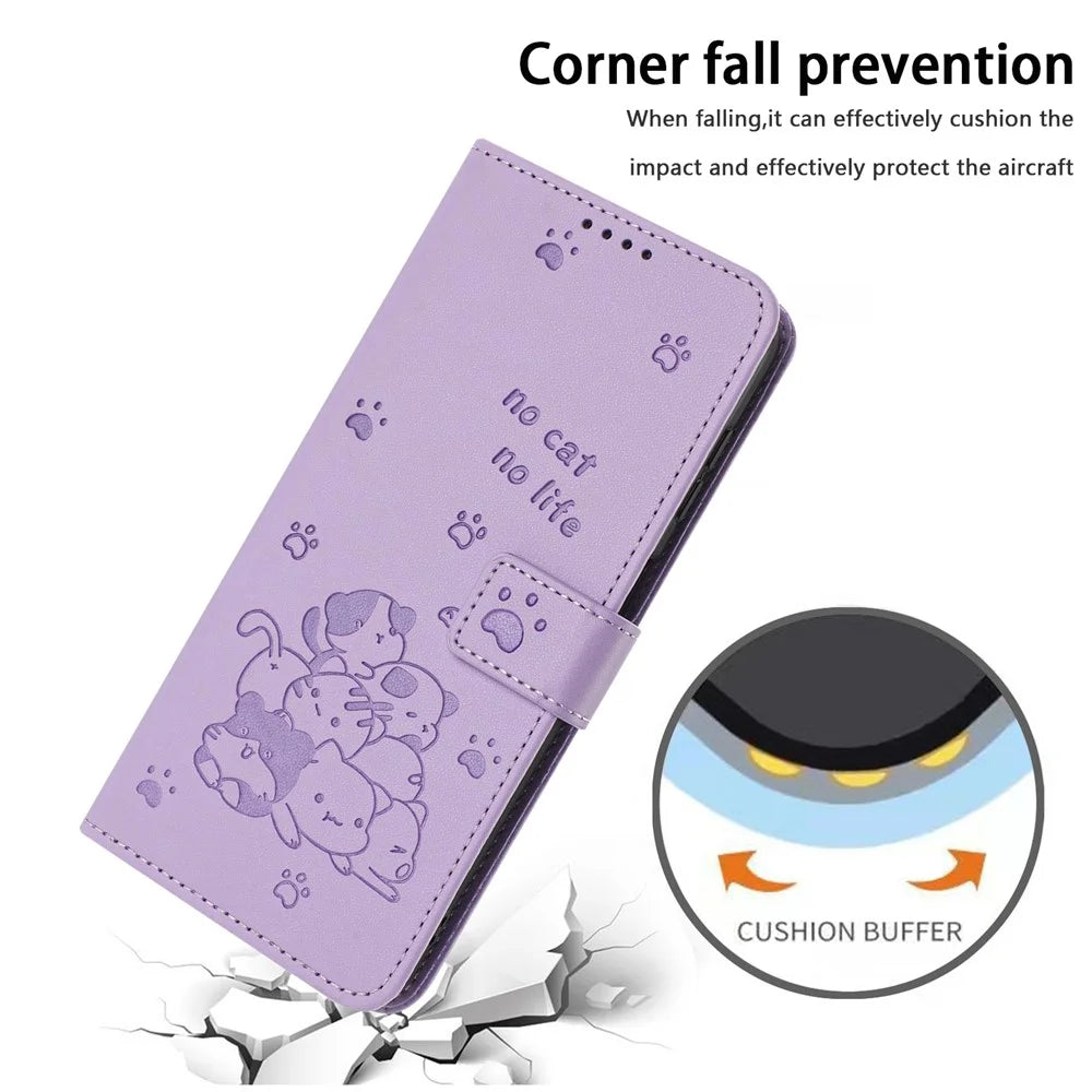 For Samsung Galaxy A05s 4G Case with Strap Cats Imprint Leather Wallet Phone Cover - Purple - 5
