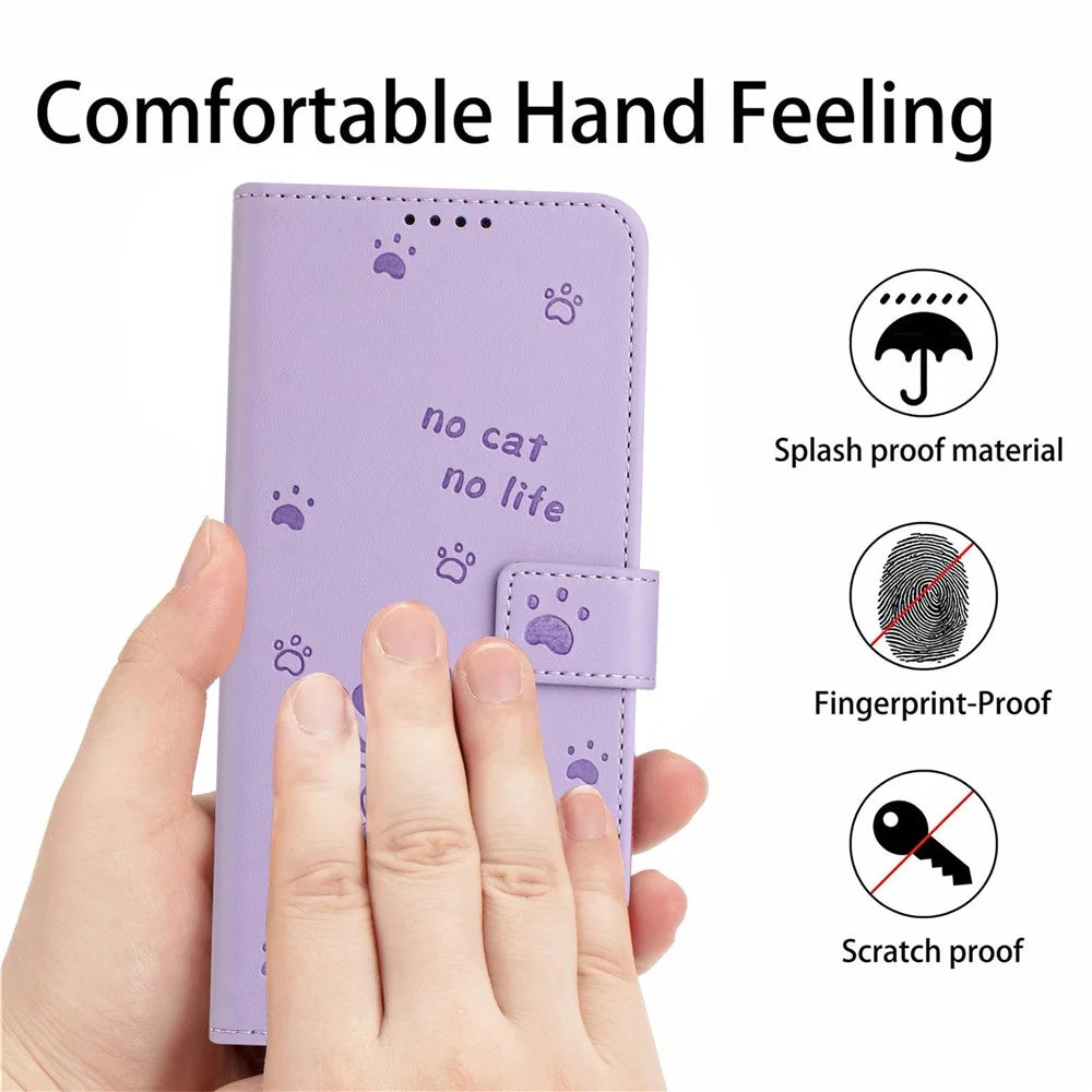 For Samsung Galaxy A05s 4G Case with Strap Cats Imprint Leather Wallet Phone Cover - Purple - 7