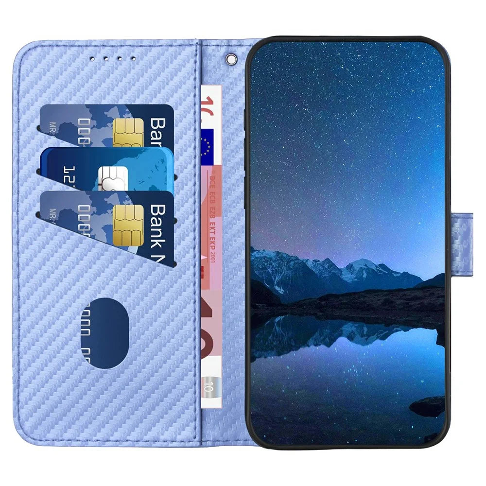 YX0070 For Infinix Hot 50 5G Wallet Case Carbon Fiber Texture Leather Cell Accessories Phone Cover - Light Purple - 2