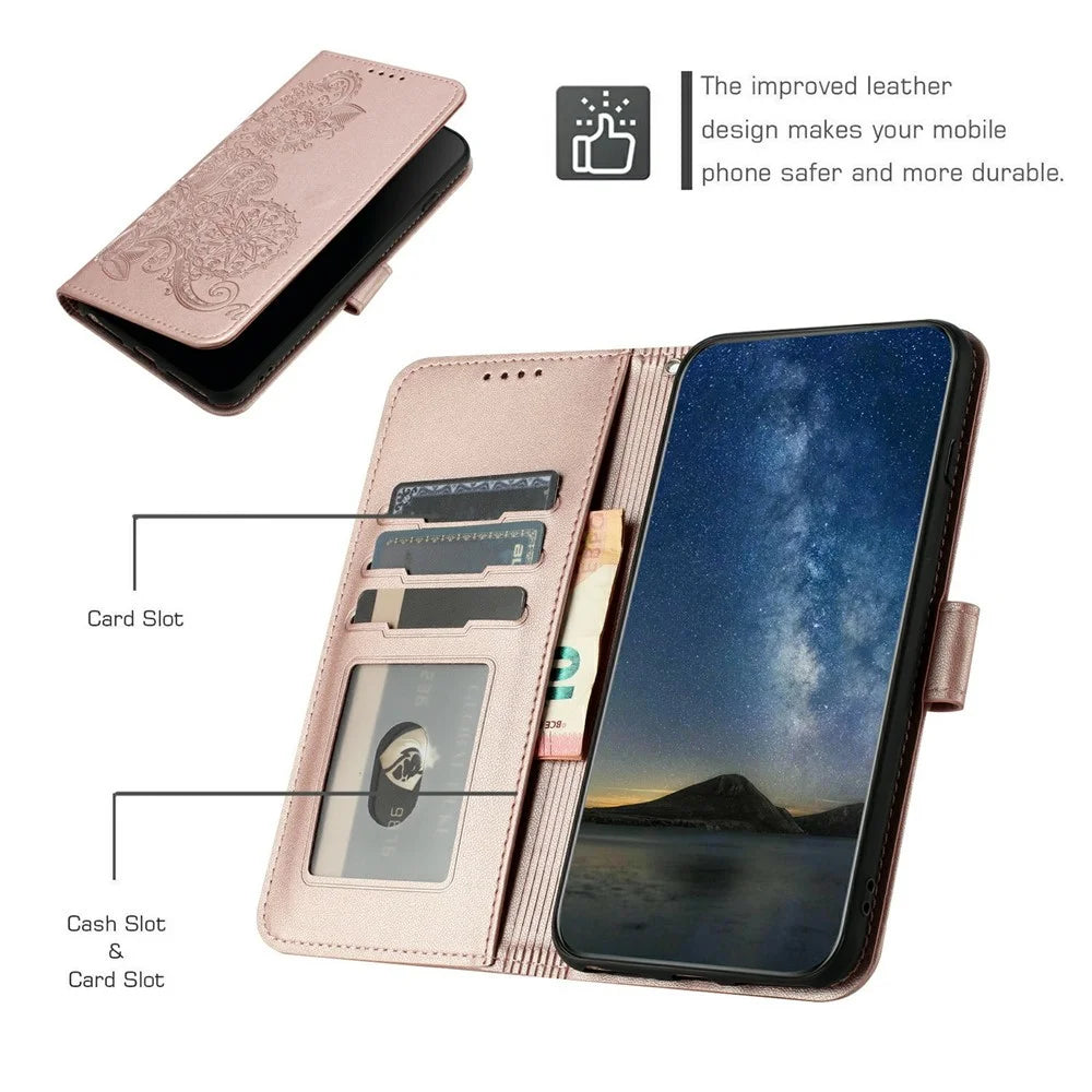 For vivo T3 Pro 5G / iQOO Z9s Pro 5G Phone Cases Mandala Flower Leather Wallet Mobile Cover with Strap - Rose Gold - 5
