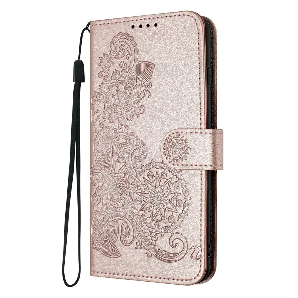 For vivo T3 Pro 5G / iQOO Z9s Pro 5G Phone Cases Mandala Flower Leather Wallet Mobile Cover with Strap - Rose Gold - 7