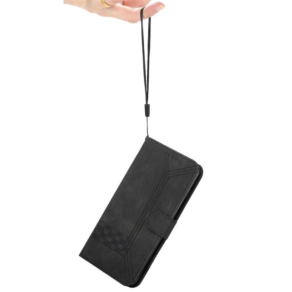 YX0010 Series for Samsung Galaxy S25 Ultra Wallet Case Rhombus Lines Leather Phone Cover - Black - 4