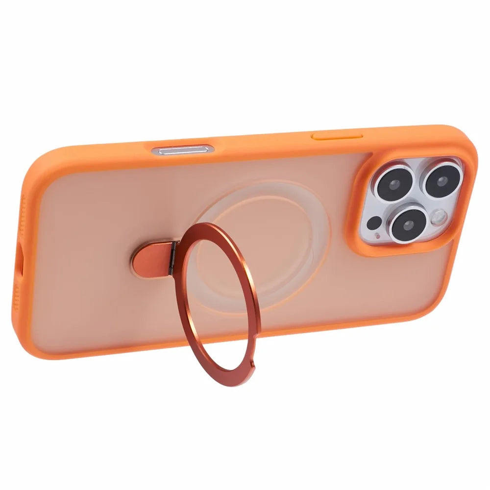 For iPhone 16 Pro Max Case Kickstand Compatible with MagSafe PC+TPU Cover with Lens Film - Orange - 5