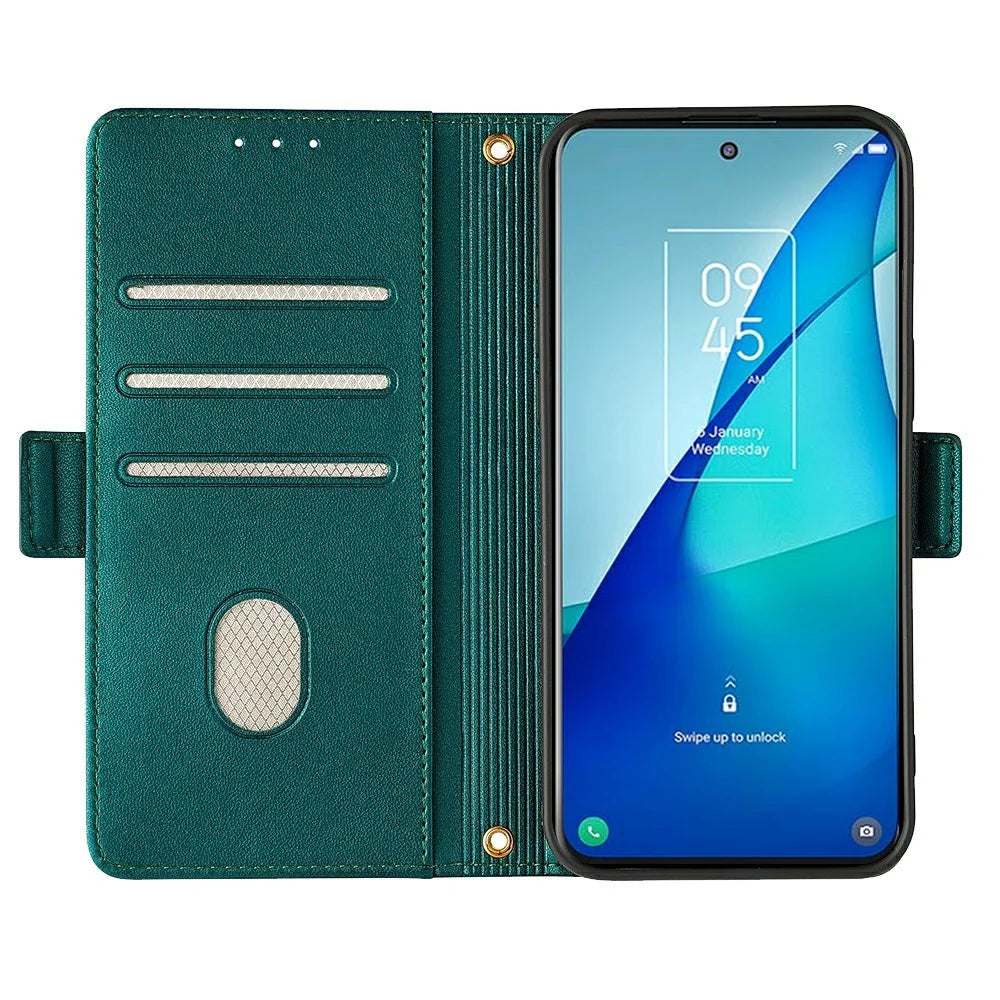 For iPhone 15 Pro Max Leather Wallet Case RFID Blocking Stand Cover with Hand Strap - Green - 2