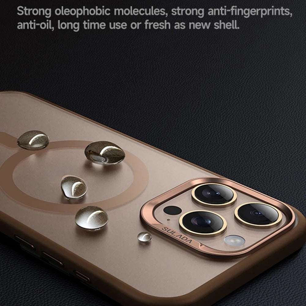 SULADA For iPhone 16 Pro Case Compatible with MagSafe Ultra-Thin PC+TPU Phone Cover - Gold - 7