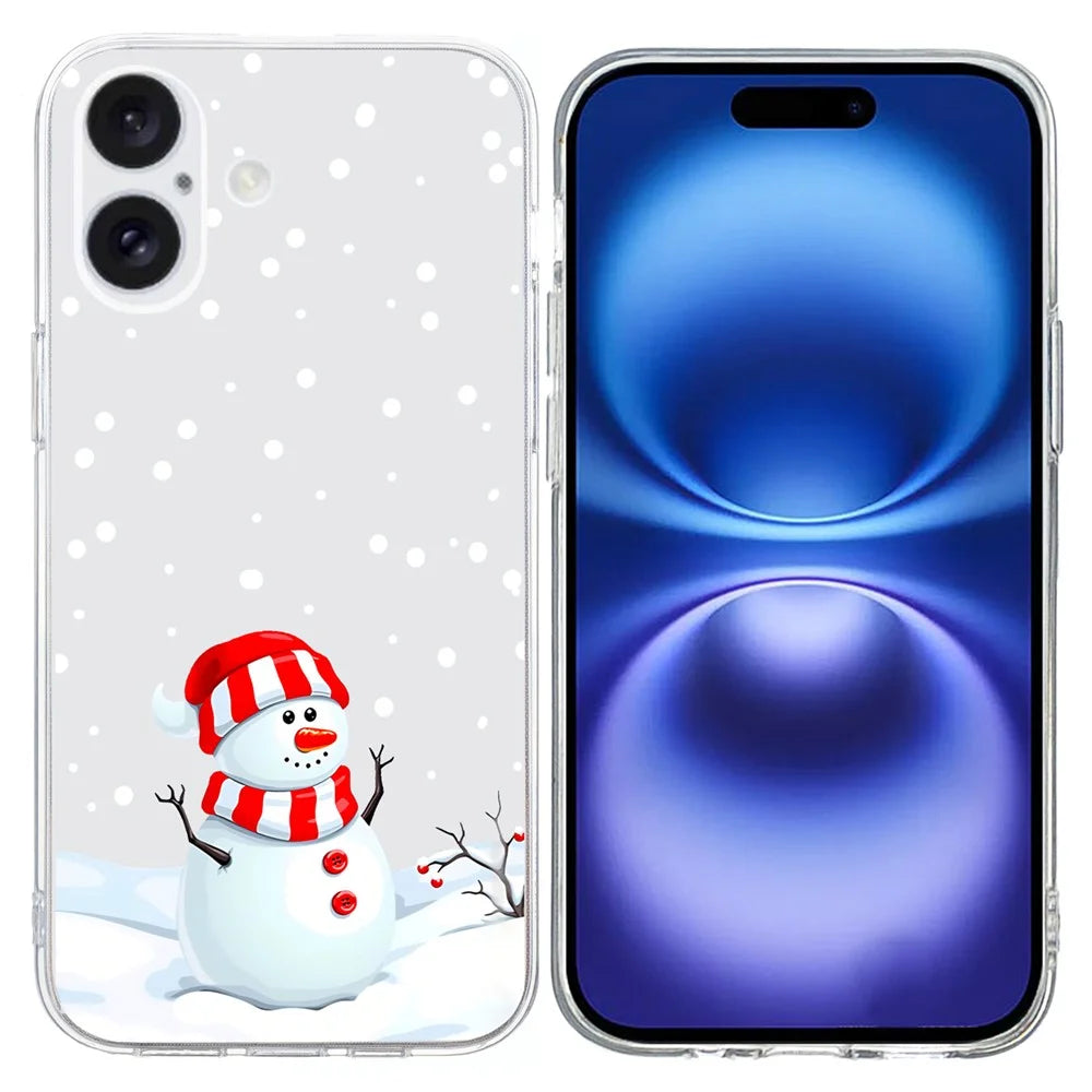 For iPhone 16 Case Christmas Pattern Print Soft TPU Phone Protector - Snowman - 1