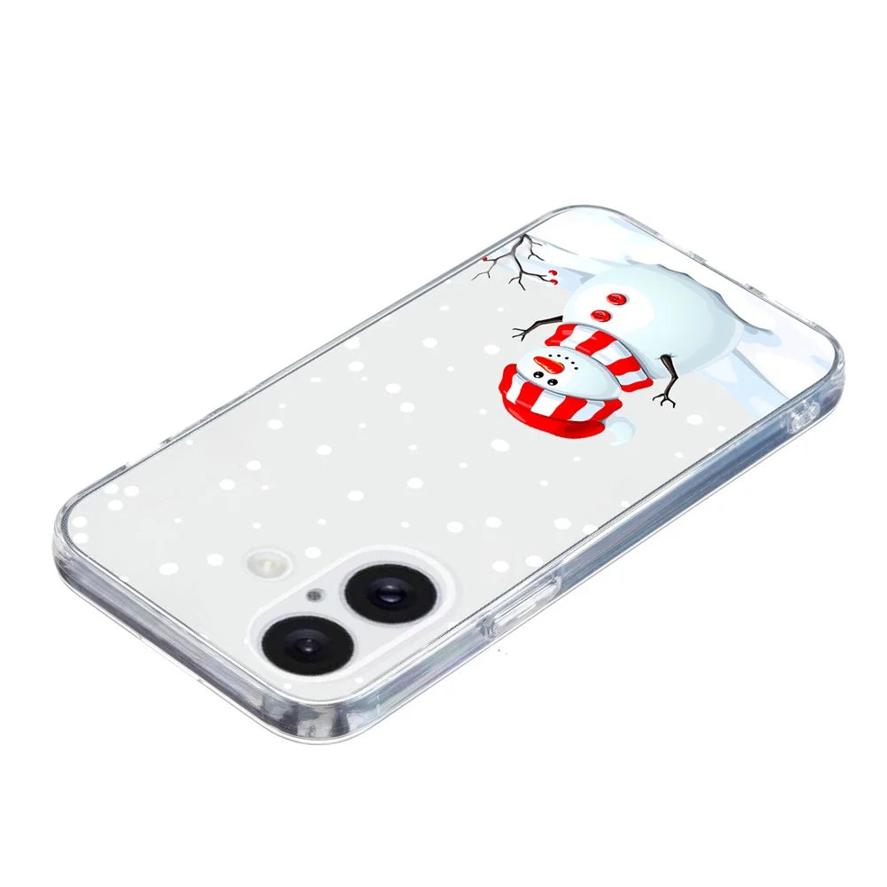 For iPhone 16 Case Christmas Pattern Print Soft TPU Phone Protector - Snowman - 2